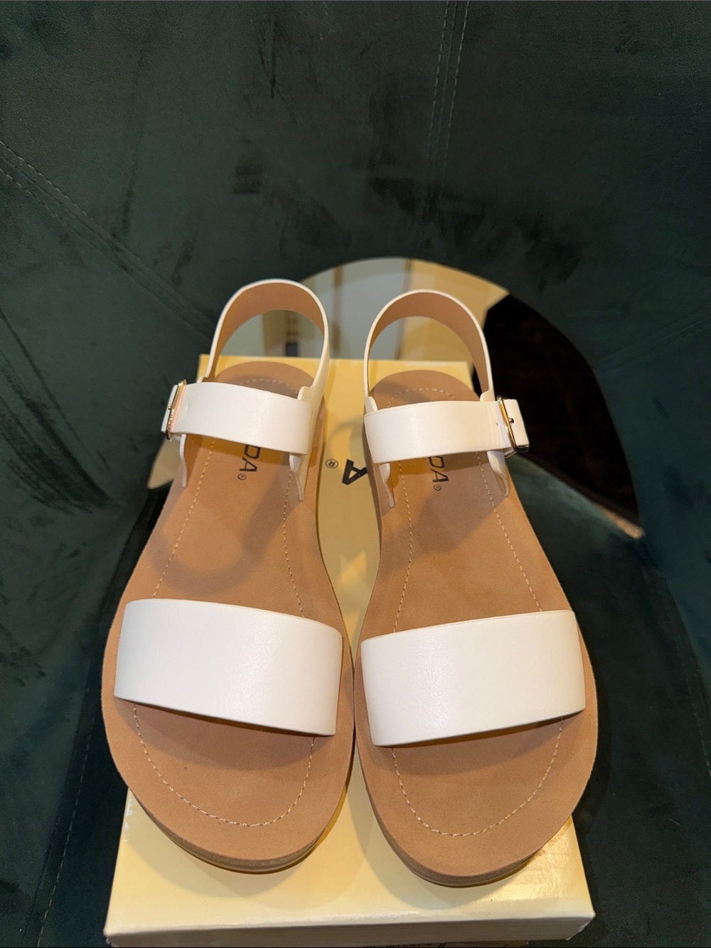 Soda White Slide Sandals with Tan Sole - Picture 3 of 4